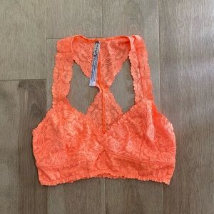 Free People Neon Lace Bralette Size Medium Bright Neon Orange Never Worn